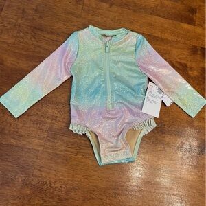 NWT Old Navy Glittery Pastel Kids Rashguard Swimsuit size 3-6 months